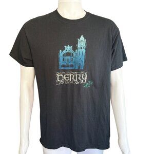 Velveteen Derry Ireland T-Shirt Mens Large Black Graphic Handmade Cotton
